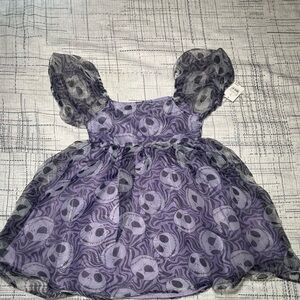 Girls' Jack Skellington  Short Puff Sleeve Dress - Purple size Medium (8)